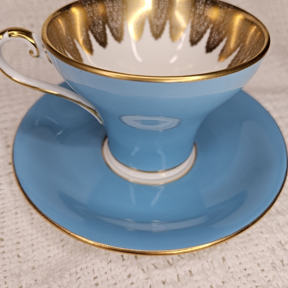 Aynsley England Turquoise Vintage Teacup Saucer Gold Filigree Corset Design RARE - Picture 6 of 16